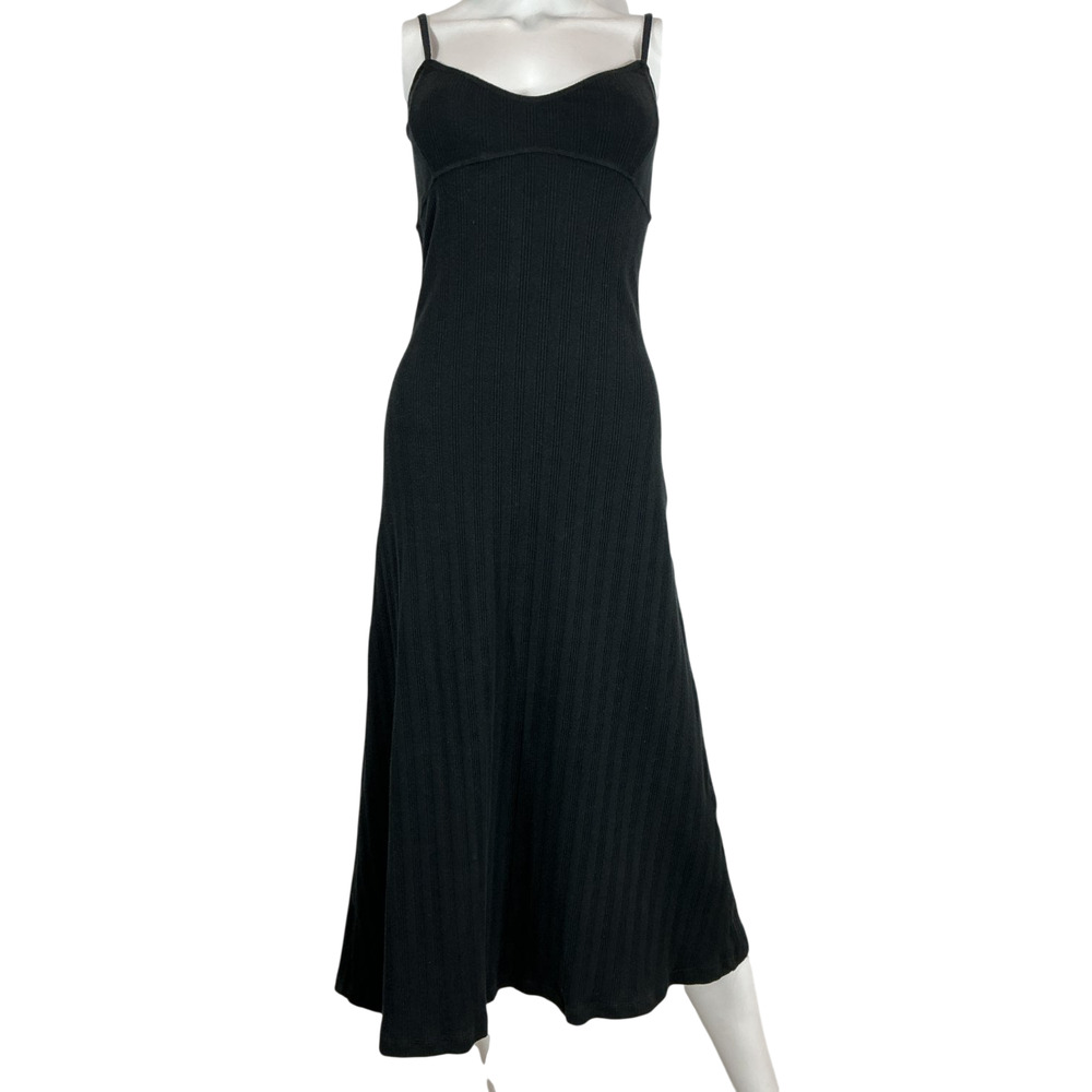 Toteme Ribbed Black Organic Cotton Blend Jersey Maxi Dress Size XS - Picture 2 of 4